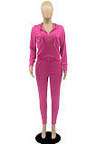 Rose Red Casual Newest Long Sleeve Zip Front Hoodie Pencil Pants Sport Sets DR88126-1