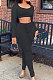 Black Casual Pure Color Long Sleeve Dew Waist Pants Sets YY5307-2