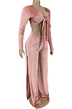 Black Wholesale Women Velvet Long Sleeve Bandage Strapless Slit Wide Leg Pants Casual Sets DN8634-2