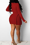 Orange Simple Newest Ribber Long Sleeve High Neck Elastic Slim Fitting Hip Dress DR88123-4