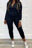 Gray Women Pure Color Pocket Zipper Casual Jumpsuit RB3208-2