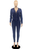 Rose Red Casual Newest Long Sleeve Zip Front Hoodie Pencil Pants Sport Sets DR88126-1