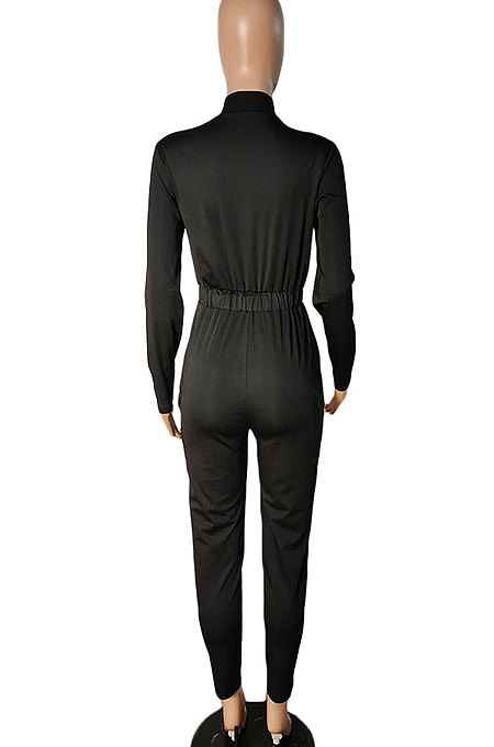 Orange Women Pure Color Pocket Zipper Casual Jumpsuit RB3208-6