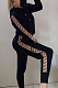Letter Randomly Printed Hoodied Pants Set in Black