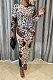 Leopard Women Printing Mesh Spaghetti Long Sleeve Round Collar Long Dress  RB3203-3