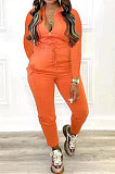 Black Women Pure Color Pocket Zipper Casual Jumpsuit RB3208-1