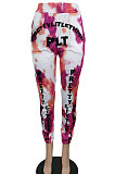 Pink Purple Women Printing Contrast Color Sport Casual Pants YY5314