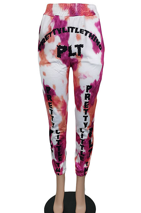 Pink Purple Women Printing Contrast Color Sport Casual Pants YY5314