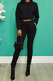 Green Fashion Simple Long Sleeve Round Neck Jumper Zipper Slit Pencil Pants Sets DR88127-1