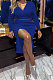 Blue Women Sexy Fashion Pure Color Ribber Split Skirts Sets YY5304-2