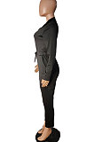 Black Women Pure Color Pocket Zipper Casual Jumpsuit RB3208-1