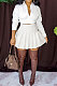 White Women Casual Pure Color Long Sleeve Bowknot Ruffle Skirts Sets WXY6618-1