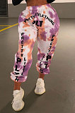 Pink Purple Women Printing Contrast Color Sport Casual Pants YY5314