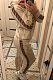 Letter Randomly Printed Hoodied Pants Set in Apricot