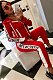 Letter Side Printed Hoodied Pants Set in Red