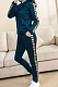 Letter Randomly Printed Hoodied Pants Set in Navy Blue