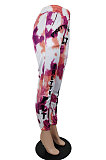 Pink Purple Women Printing Contrast Color Sport Casual Pants YY5314
