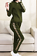 Letter Randomly Printed Hoodied Pants Set in Army Green