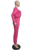Black Casual Pure Color Long Sleeve Round Neck Jumper Sweat Pants Loose Sets LML267-1