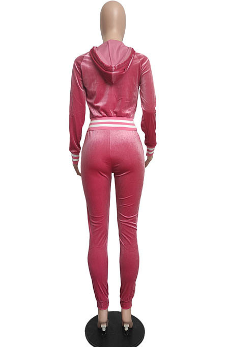 Purple Wholesale Women Velvet Webbint Spliced Long Sleeve Hoodie Bodycon Pants Casual Sport Sets LML271-1