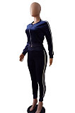 Wine Red Casual Modest Velvet Side Strip Spliced Long Sleeve Zip Front Hoodie Bodycon Pants Sport Sets LS6475-1