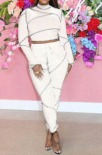 White Women Club Spliced Half Turtle Neck Pencil Pants Sets GL6510-1