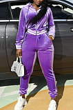 Pink Wholesale Women Velvet Webbint Spliced Long Sleeve Hoodie Bodycon Pants Casual Sport Sets LML271-1