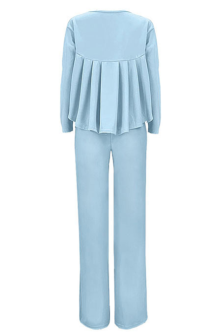 Orange Women Irregular Tops Flounce Zipper Pocket Pure Color Straight Leg Pants Two-Pieces GL6509-2