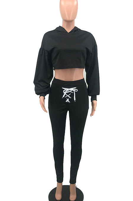 Orange Women Trendy Sport Cotton Pure Color Bnadage Bodycon Hooded Tops Pants Sets PH13261-9