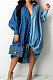 Blue Autumn Winter Loose Spliced Long Sleeve Lapel Neck Single-Breated Jean Shirt Dress ZS0422-3