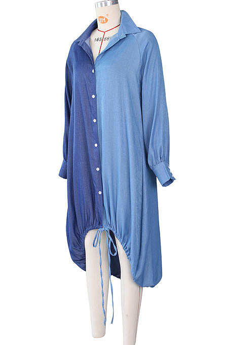 Black Autumn Winter Loose Spliced Long Sleeve Lapel Neck Single-Breated Jean Shirt Dress ZS0422-2