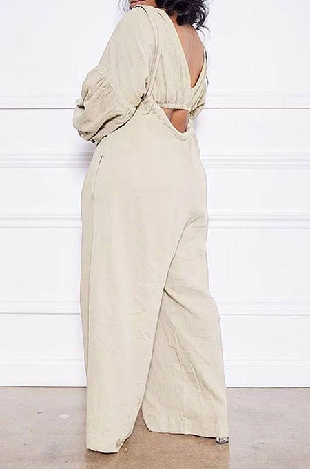 Pink Women Cotton Blend Ruffle Condole Belt Bandage Pure Color Wide Leg Pants Two-Pieces GL6511-2