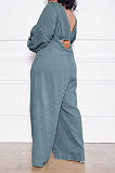 Beige Women Cotton Blend Ruffle Condole Belt Bandage Pure Color Wide Leg Pants Two-Pieces GL6511-7