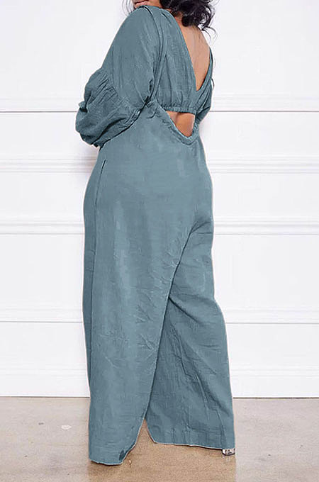Pink Women Cotton Blend Ruffle Condole Belt Bandage Pure Color Wide Leg Pants Two-Pieces GL6511-2