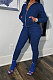 Navy Blue Cotton Blend Casual Long Sleeve Stand Neck Zip Front Coat Bodycon Pants Elastic Sport Sets YYF8252-3