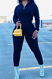Red New Wholesale Ribber Long Sleeve Zip Front T-Shirts Pencil Pants Slim Fitting Two-Piece DR88130-1