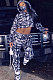 Navy Blue Personality Print Long Sleeve Loose Hoodie Bodycon Pants Modest Sets ZDD31166
