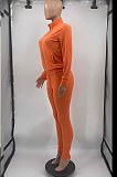 Black Cotton Blend Casual Long Sleeve Stand Neck Zip Front Coat Bodycon Pants Elastic Sport Sets YYF8252-1