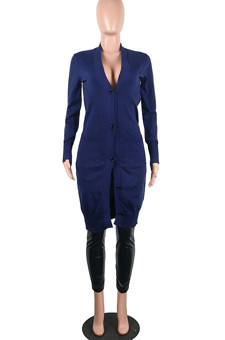 Grey Fashion Wholesale Long Sleeve Single-Breasted Sweater Cardigan  Coat SY8827-2