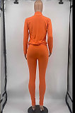 Black Cotton Blend Casual Long Sleeve Stand Neck Zip Front Coat Bodycon Pants Elastic Sport Sets YYF8252-1