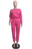Black Casual Pure Color Long Sleeve Round Neck Jumper Sweat Pants Loose Sets LML267-1