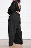 Beige Women Cotton Blend Ruffle Condole Belt Bandage Pure Color Wide Leg Pants Two-Pieces GL6511-7