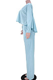 Orange Women Irregular Tops Flounce Zipper Pocket Pure Color Straight Leg Pants Two-Pieces GL6509-2