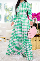 Green Wholesale Newest Plaid Print Long Sleeve O Neck Crop Tops Wide Leg Pants Fashion Sets ZDD31165-1