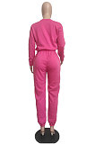 Black Casual Pure Color Long Sleeve Round Neck Jumper Sweat Pants Loose Sets LML267-1