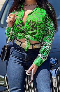 Green Newest Positioning Printing Long Sleeve Lapel Neck Single-Breasted Shirts ZDD31167-3