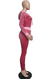 Purple Wholesale Women Velvet Webbint Spliced Long Sleeve Hoodie Bodycon Pants Casual Sport Sets LML271-1