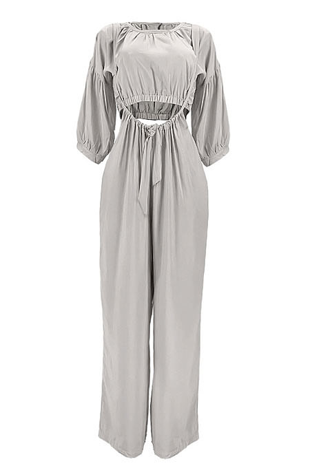 Pink Women Cotton Blend Ruffle Condole Belt Bandage Pure Color Wide Leg Pants Two-Pieces GL6511-2
