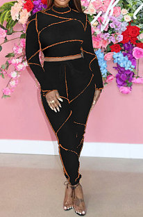 Black Women Club Spliced Half Turtle Neck Pencil Pants Sets GL6510-2