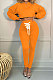 Orange Women Trendy Sport Cotton Pure Color Bnadage Bodycon Hooded Tops Pants Sets PH13261-9